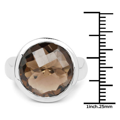 10.80 Carat Genuine Smoky Quartz .925 Sterling Silver Ring  DestGlow
