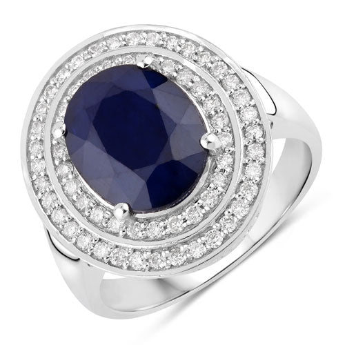 4.82 Carat Genuine Blue Sapphire and White Diamond 14K White Gold Ring by Bids.com