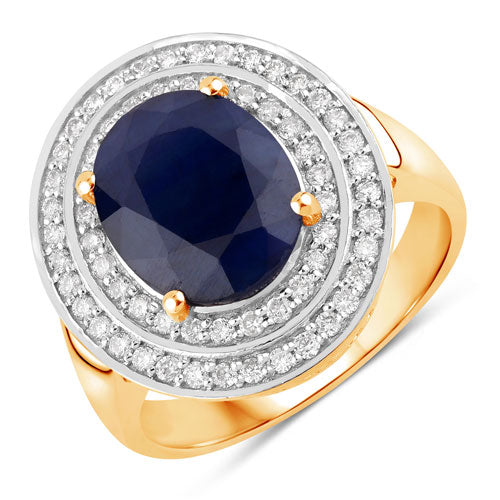 4.82 Carat Genuine Blue Sapphire and White Diamond 14K Yellow Gold Ring by Bids.com