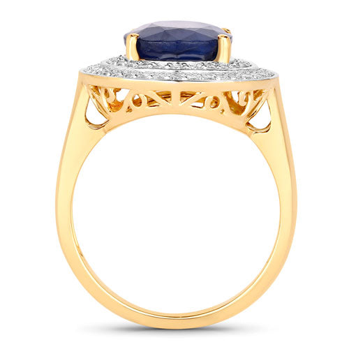 4.82 Carat Genuine Blue Sapphire and White Diamond 14K Yellow Gold Ring by Bids.com