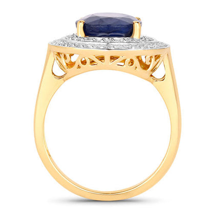 4.82 Carat Genuine Blue Sapphire and White Diamond 14K Yellow Gold Ring by Bids.com