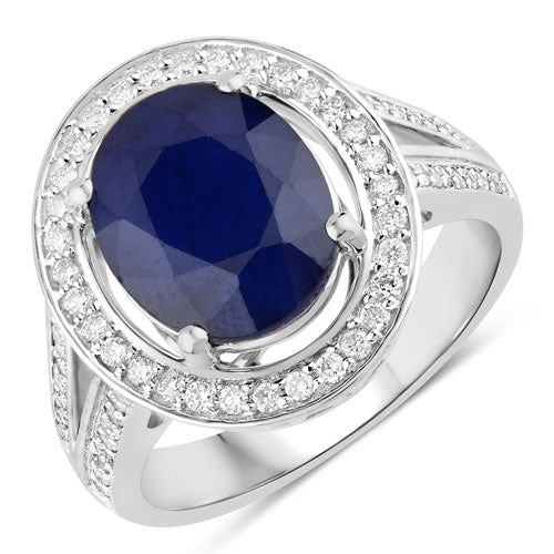 4.74 Carat Genuine Blue Sapphire and White Diamond 14K White Gold Ring by Bids.com