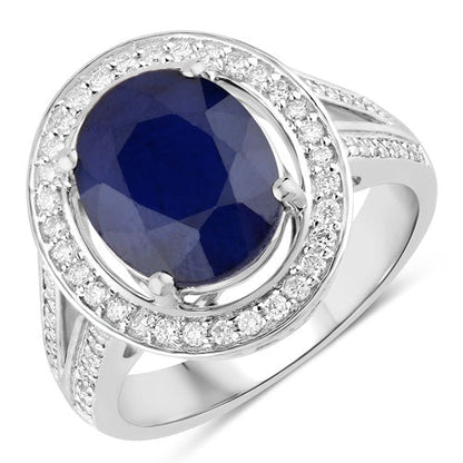 4.74 Carat Genuine Blue Sapphire and White Diamond 14K White Gold Ring by Bids.com