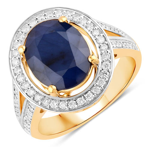 4.74 Carat Genuine Blue Sapphire and White Diamond 14K Yellow Gold Ring by Bids.com