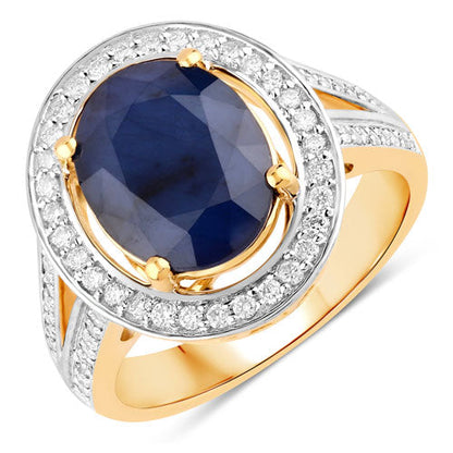 4.74 Carat Genuine Blue Sapphire and White Diamond 14K Yellow Gold Ring by Bids.com