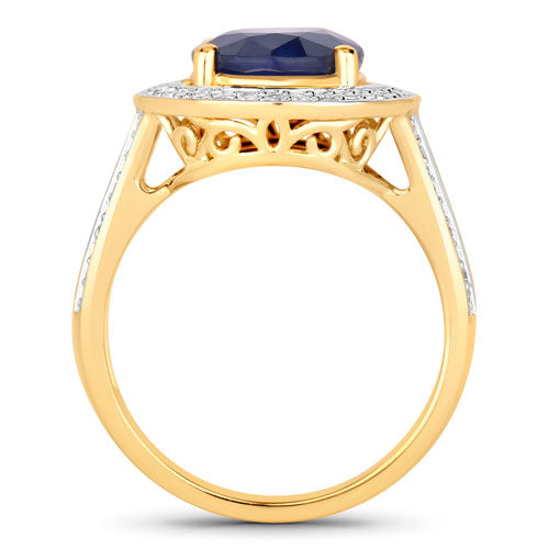 4.74 Carat Genuine Blue Sapphire and White Diamond 14K Yellow Gold Ring by Bids.com
