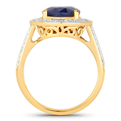 4.74 Carat Genuine Blue Sapphire and White Diamond 14K Yellow Gold Ring by Bids.com