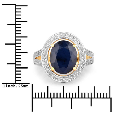 4.74 Carat Genuine Blue Sapphire and White Diamond 14K Yellow Gold Ring by Bids.com