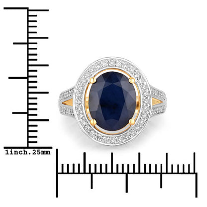 4.74 Carat Genuine Blue Sapphire and White Diamond 14K Yellow Gold Ring by Bids.com