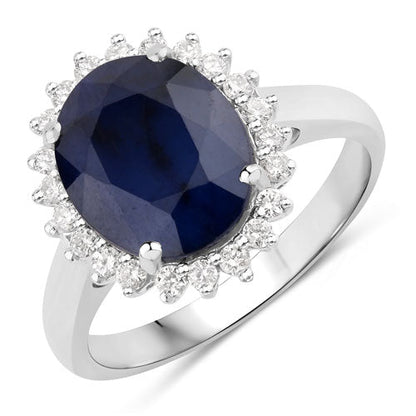 4.63 Carat Genuine Blue Sapphire and White Diamond 14K White Gold Ring by Bids.com