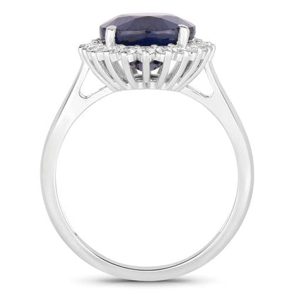 4.63 Carat Genuine Blue Sapphire and White Diamond 14K White Gold Ring by Bids.com