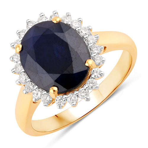 4.63 Carat Genuine Blue Sapphire and White Diamond 14K Yellow Gold Ring by Bids.com