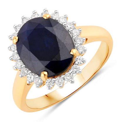 4.63 Carat Genuine Blue Sapphire and White Diamond 14K Yellow Gold Ring by Bids.com