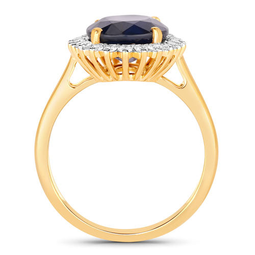 4.63 Carat Genuine Blue Sapphire and White Diamond 14K Yellow Gold Ring by Bids.com