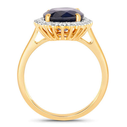4.63 Carat Genuine Blue Sapphire and White Diamond 14K Yellow Gold Ring by Bids.com
