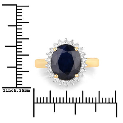 4.63 Carat Genuine Blue Sapphire and White Diamond 14K Yellow Gold Ring by Bids.com