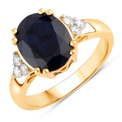 4.50 Carat Genuine Blue Sapphire and White Diamond 14K Yellow Gold Ring by Bids.com