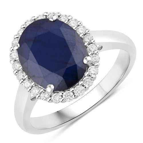 4.63 Carat Genuine Blue Sapphire and White Diamond 14K White Gold Ring by Bids.com