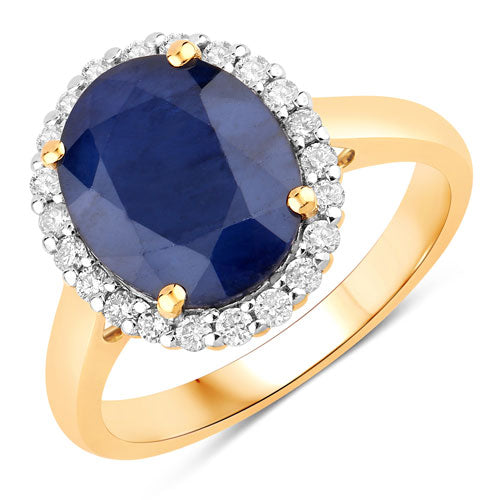 4.63 Carat Genuine Blue Sapphire and White Diamond 14K Yellow Gold Ring by Bids.com