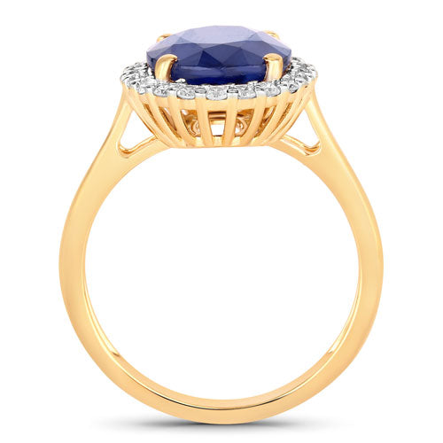 4.63 Carat Genuine Blue Sapphire and White Diamond 14K Yellow Gold Ring by Bids.com