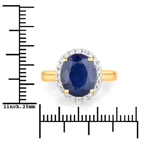 4.63 Carat Genuine Blue Sapphire and White Diamond 14K Yellow Gold Ring by Bids.com