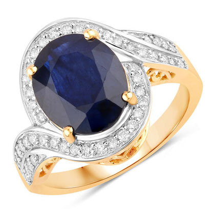 4.69 Carat Genuine Blue Sapphire and White Diamond 14K Yellow Gold Ring by Bids.com