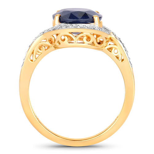 4.69 Carat Genuine Blue Sapphire and White Diamond 14K Yellow Gold Ring by Bids.com