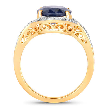 4.69 Carat Genuine Blue Sapphire and White Diamond 14K Yellow Gold Ring by Bids.com