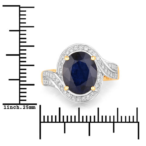 4.69 Carat Genuine Blue Sapphire and White Diamond 14K Yellow Gold Ring by Bids.com