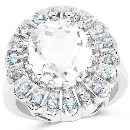 5.90 Carat Genuine Crystal Quartz and Swiss Blue Topaz .925 Sterling Silver Ring by Bids.com