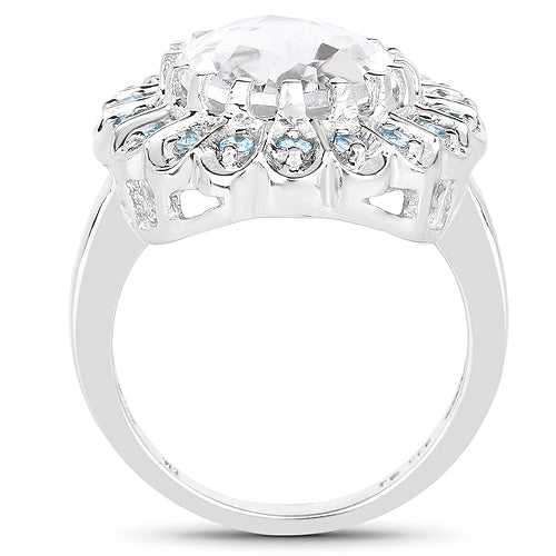 5.90 Carat Genuine Crystal Quartz and Swiss Blue Topaz .925 Sterling Silver Ring by Bids.com