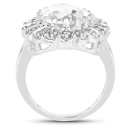 5.90 Carat Genuine Crystal Quartz and Swiss Blue Topaz .925 Sterling Silver Ring by Bids.com