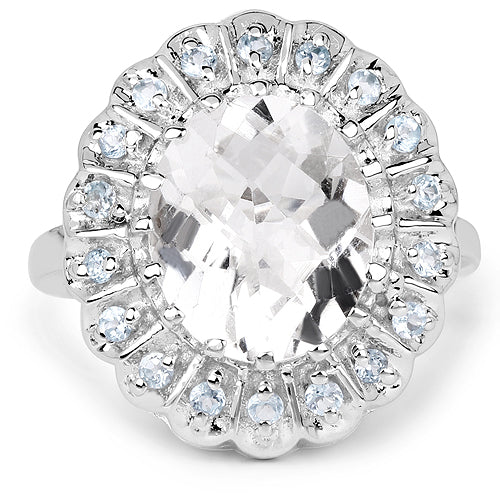 5.90 Carat Genuine Crystal Quartz and Swiss Blue Topaz .925 Sterling Silver Ring by Bids.com