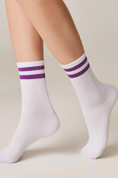 Conte Cotton Long Socks Active 157 - Lurex Stripes - DestGlow