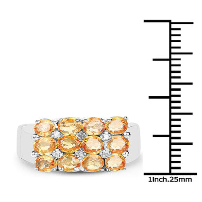 2.67 Carat Genuine Yellow Sapphire and White Diamond .925 Sterling Silver Ring by Bids.com