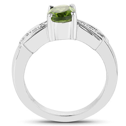 1.13 Carat Genuine Peridot and White Topaz .925 Sterling Silver Ring by Bids.com