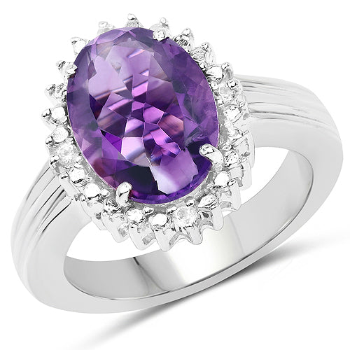 4.99 Carat Genuine Amethyst and White Topaz .925 Sterling Silver Ring by Bids.com