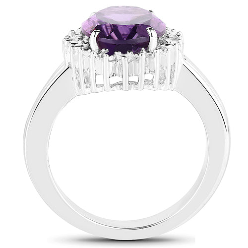 4.99 Carat Genuine Amethyst and White Topaz .925 Sterling Silver Ring by Bids.com