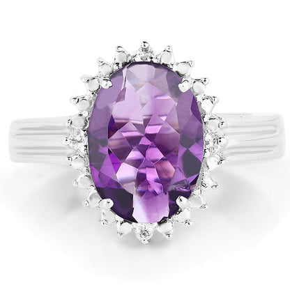 4.99 Carat Genuine Amethyst and White Topaz .925 Sterling Silver Ring by Bids.com