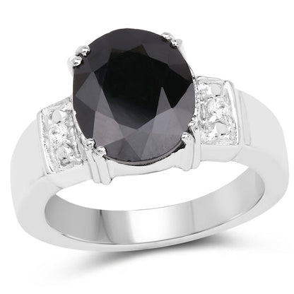 5.29 Carat Genuine Black Sapphire and White Topaz .925 Sterling Silver Ring by Bids.com