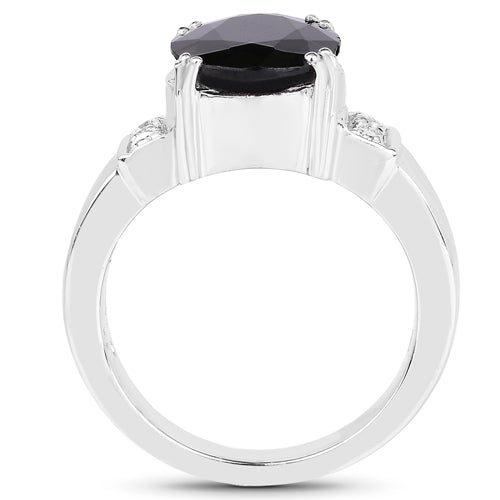 5.29 Carat Genuine Black Sapphire and White Topaz .925 Sterling Silver Ring by Bids.com