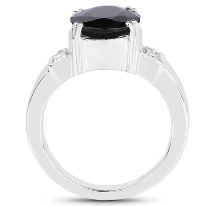 5.29 Carat Genuine Black Sapphire and White Topaz .925 Sterling Silver Ring by Bids.com