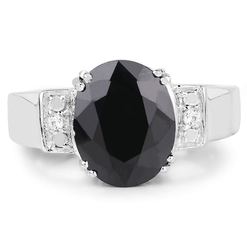 5.29 Carat Genuine Black Sapphire and White Topaz .925 Sterling Silver Ring by Bids.com