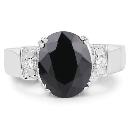 5.29 Carat Genuine Black Sapphire and White Topaz .925 Sterling Silver Ring by Bids.com