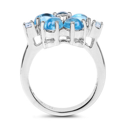 3.68 Carat Genuine Swiss Blue Topaz and White Topaz .925 Sterling Silver Ring  DestGlow