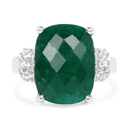 8.50 Carat Dyed Emerald and White Topaz .925 Sterling Silver Ring by Bids.com