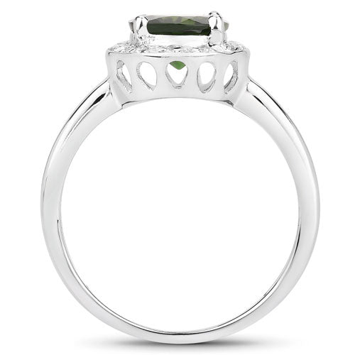 1.90 Carat Genuine Chrome Diopside and White Topaz .925 Sterling Silver Ring by Bids.com