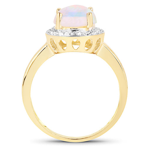 0.95 Carat Genuine Ethiopian Opal and White Topaz .925 Sterling Silver Ring by Bids.com