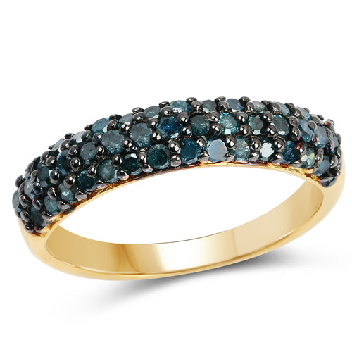 14K Yellow Gold Plated 0.65 Carat Genuine Blue Diamond .925 Sterling Silver Ring  DestGlow