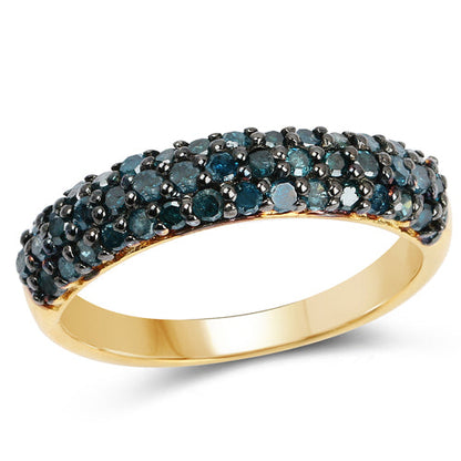 14K Yellow Gold Plated 0.65 Carat Genuine Blue Diamond .925 Sterling Silver Ring  DestGlow